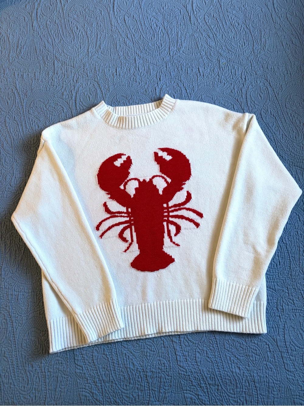 Vigoss White & Red Lobster Cropped Sweater - Small